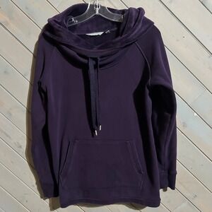 Athleta Purple Cowl Neck Velour Trim Hoodie Pullover Sweatshirt Size S‎
